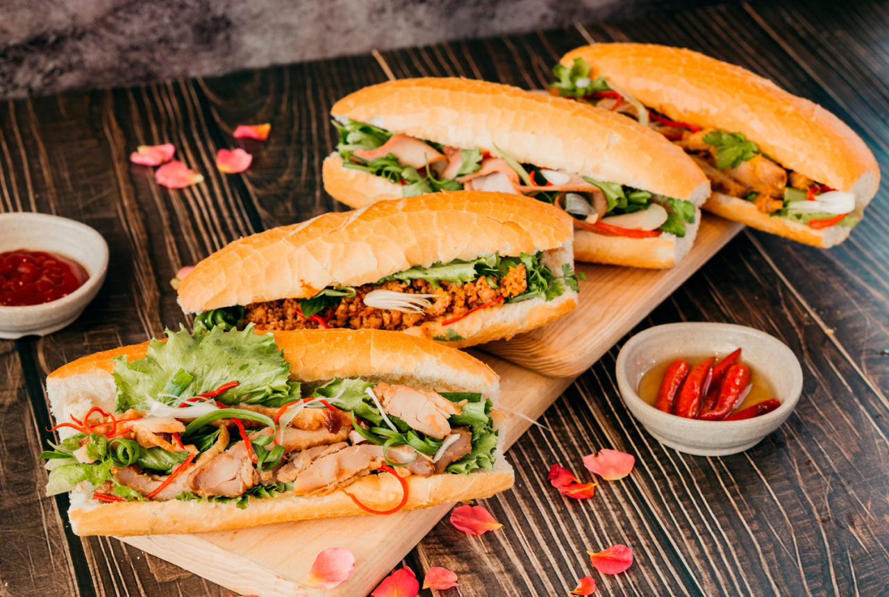 4 delicious banh mi on the table