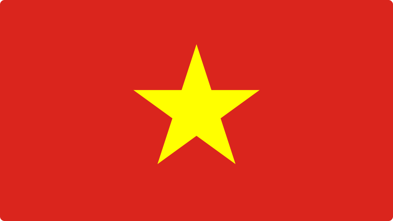 The national flag of Vietnam, formally the National Flag of the Socialist Republic of Vietnam. With red background and yellow stars in the senter 